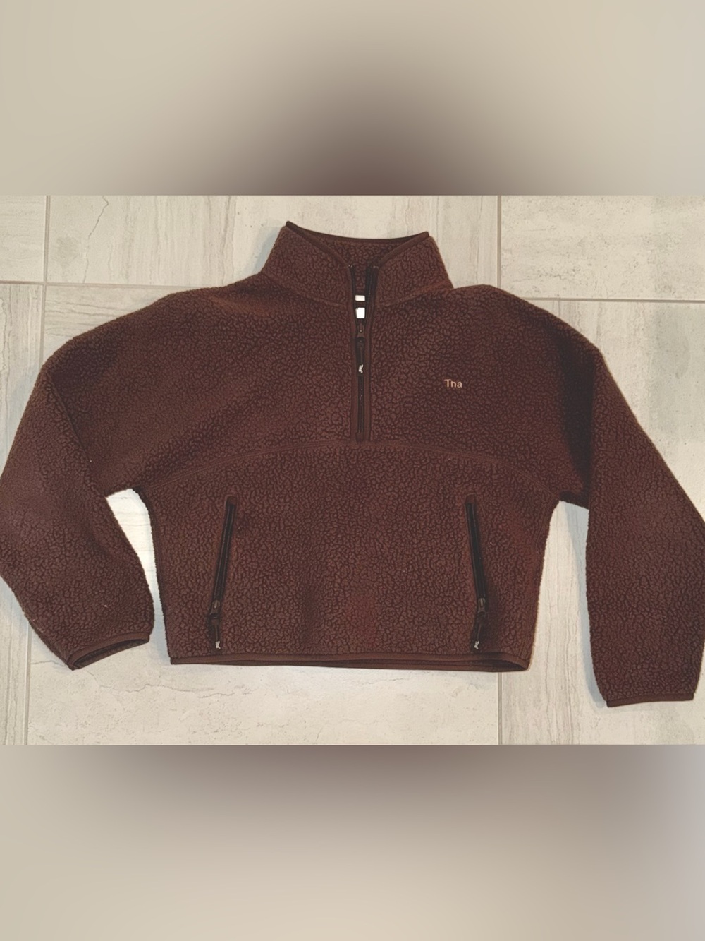 TNA Cozy Brown Sherpa Half-Zip Pullover Jacket